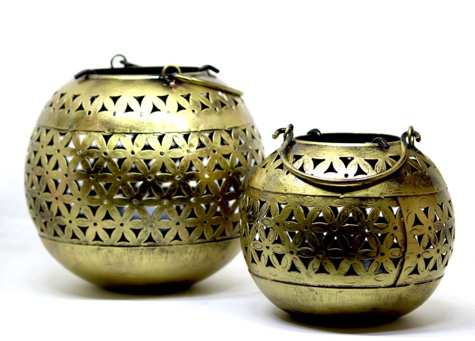 Decorative metal lantern with golden finish, ideal for Diwali ambience and gifting
