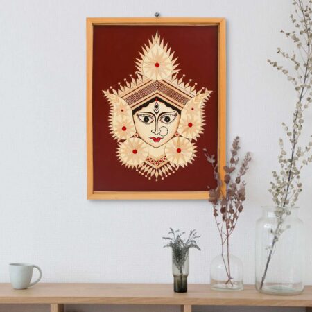 Artisan-crafted bamboo wall decor depicting Durga Maa, cultural Indian art for Diwali festive interiors