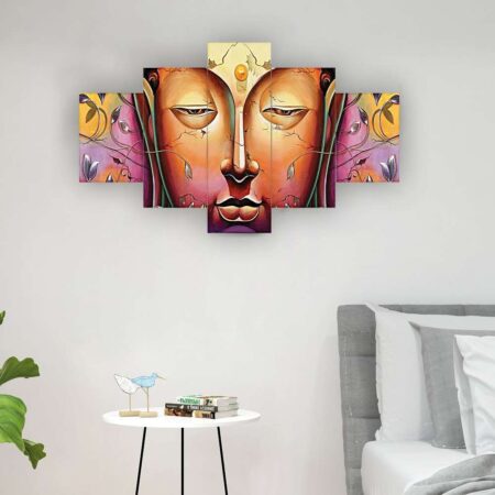 Vibrant Buddha portrait digital wall painting – luxury spiritual art for calm and positivity.