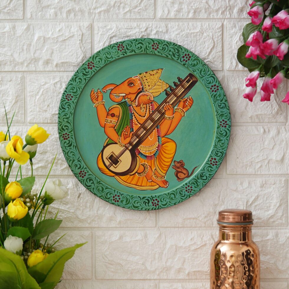 Decorative Pichwai Ganesha wall painting – cultural Indian art decor bringing peace and prosperity.
