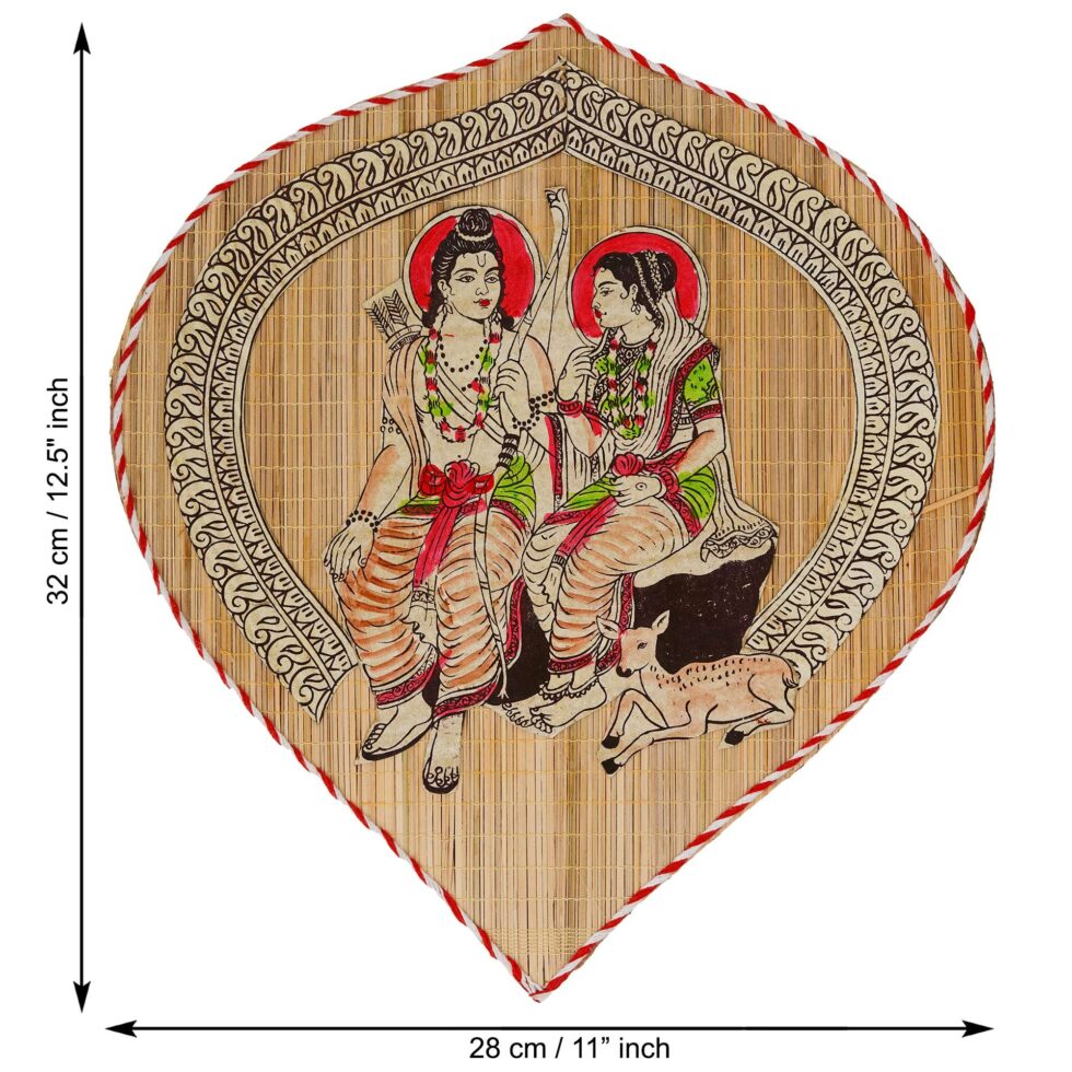 Ethnic bamboo wall art featuring Ram and Sita inside decorative frame, perfect Diwali festival gift