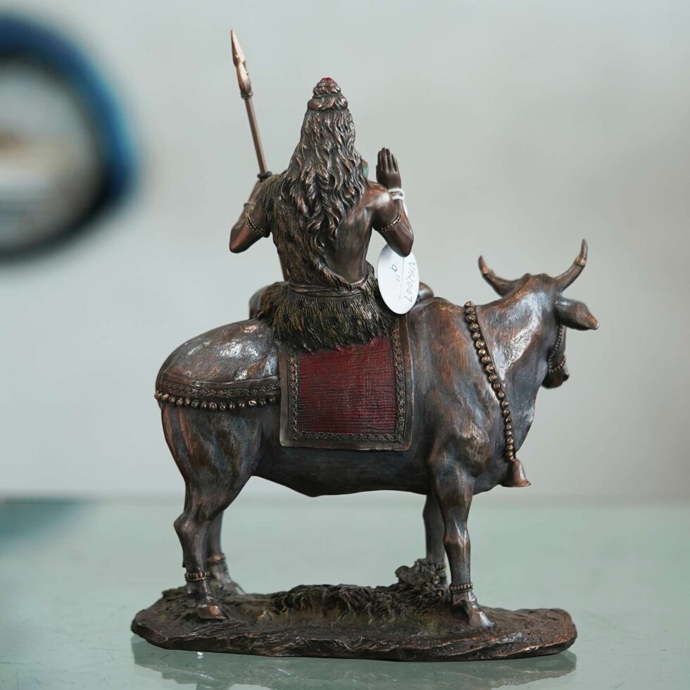 Handcrafted bronze Lord Shiva statue riding Nandi, traditional Diwali festive home decor