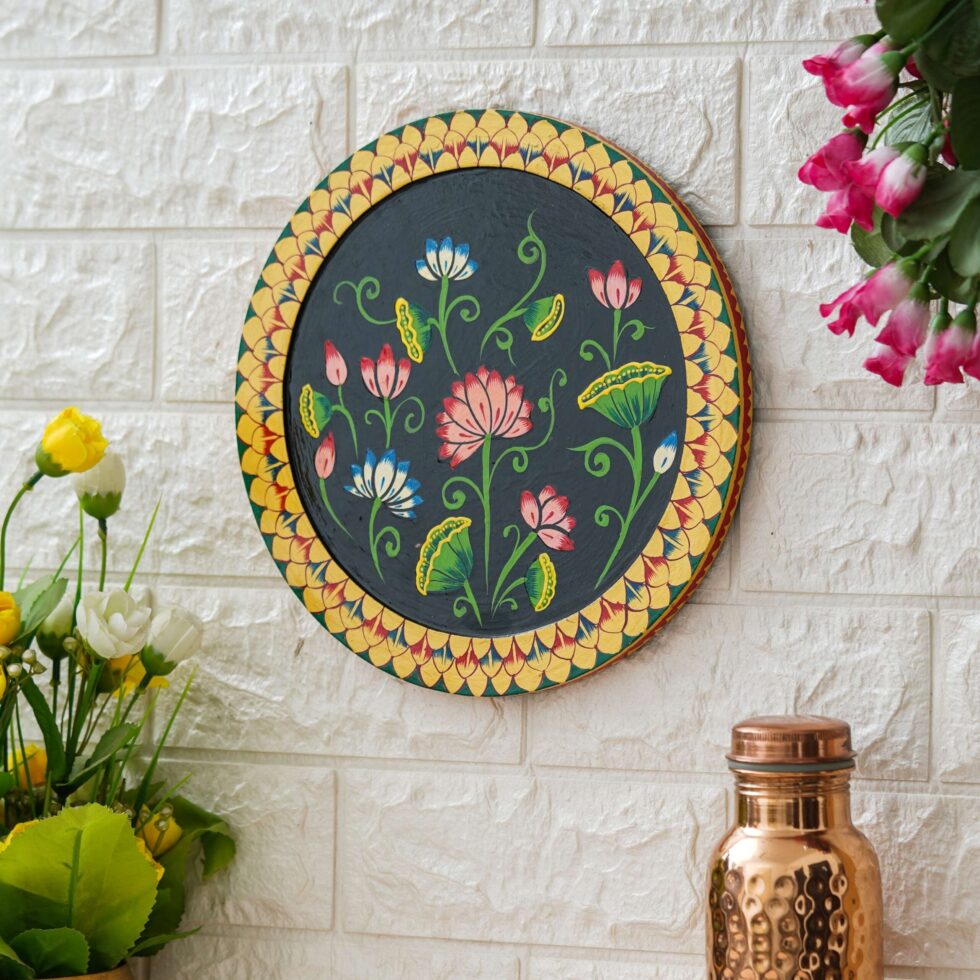 Artistic lotus flower Pichwai-style digital wall painting – elegant ethnic decor for home interiors.