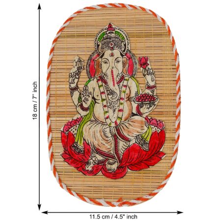 Artisan-crafted bamboo wall decor duo depicting Lakshmi and Ganesha, cultural Indian art for Diwali interiors