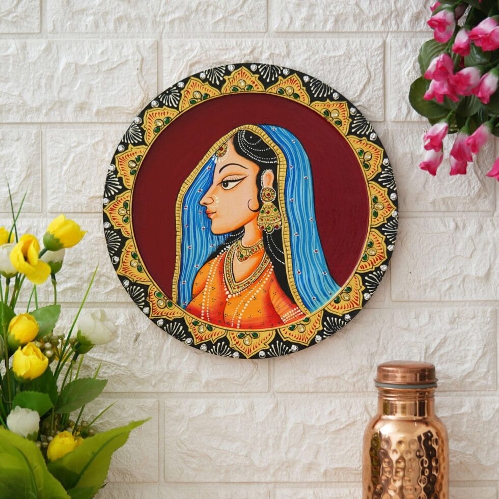 Decorative Rajasthani princess painting – artistic Indian wall art reflecting beauty and heritage.