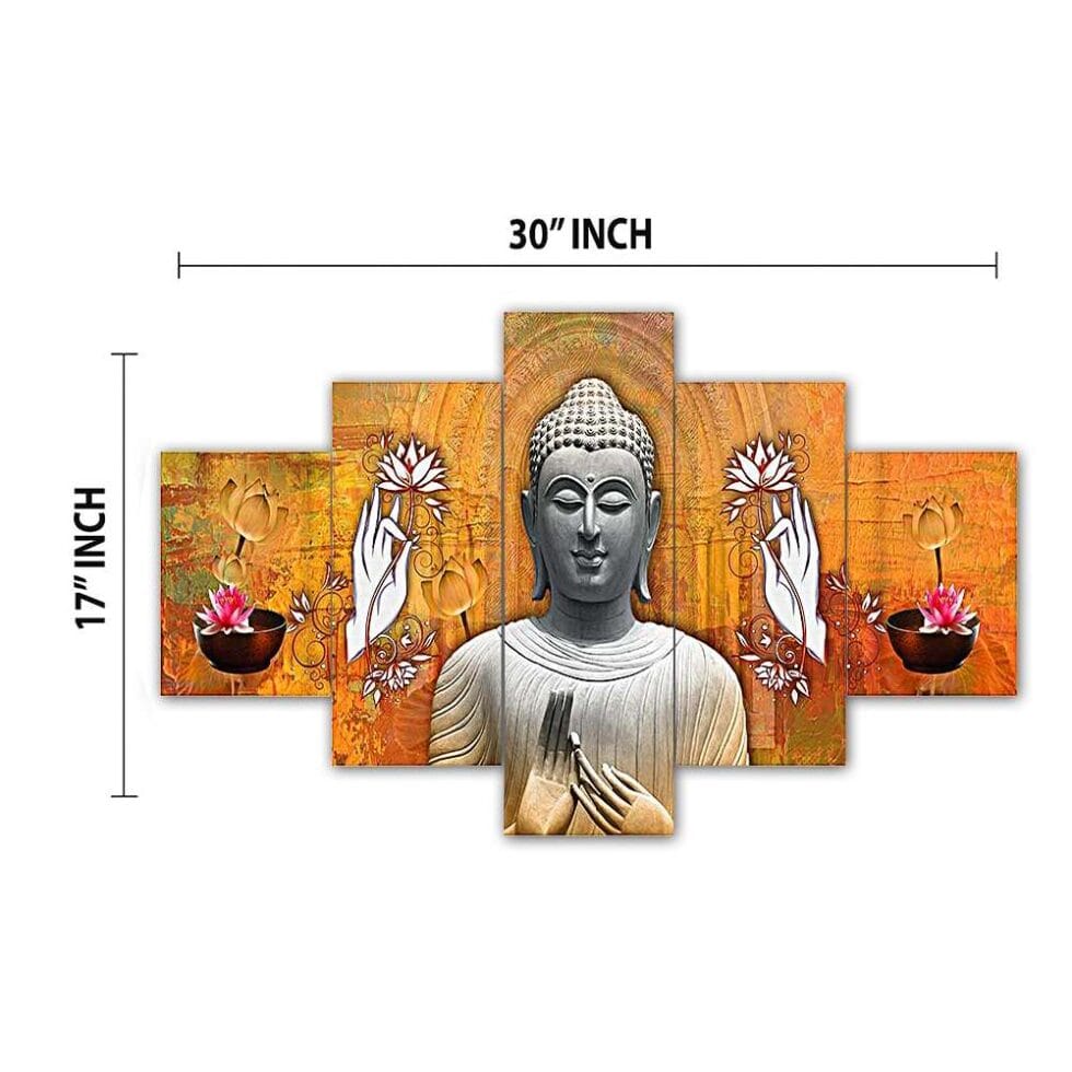 Peaceful Buddha digital wall painting with lotus flowers – spiritual art decor for living room or meditation area.