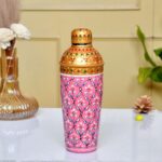 Decorative hand-painted aluminium shaker – pink floral design for home bar décor