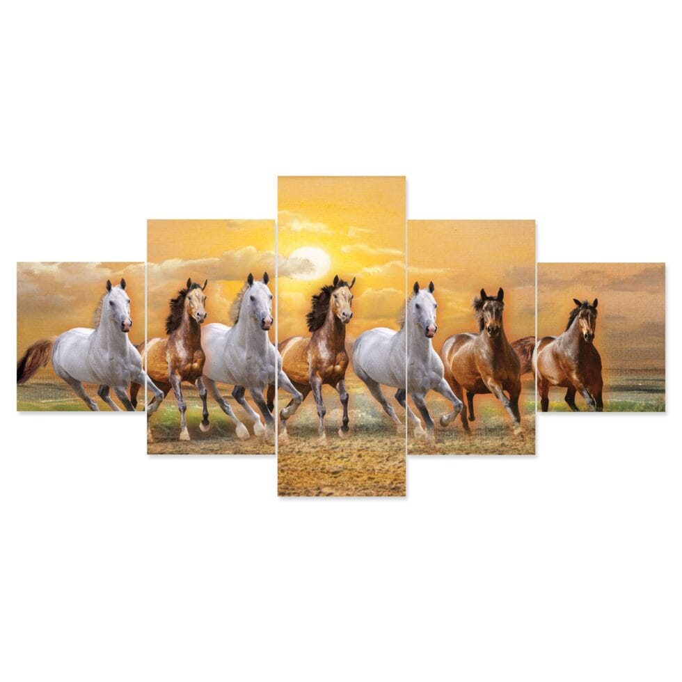 Vibrant seven horses digital canvas painting – luxury modern art decor for home interiors.