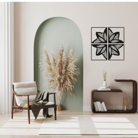Stylish multi-panel metal wall decor featuring abstract petal design.