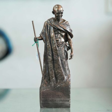 Decorative bronze Mahatma Gandhi idol, vintage-style art for home and festive interiors