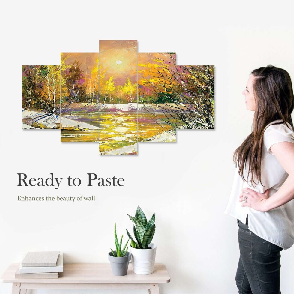 Vibrant sunset forest digital wall art – contemporary painting for home or office decor.