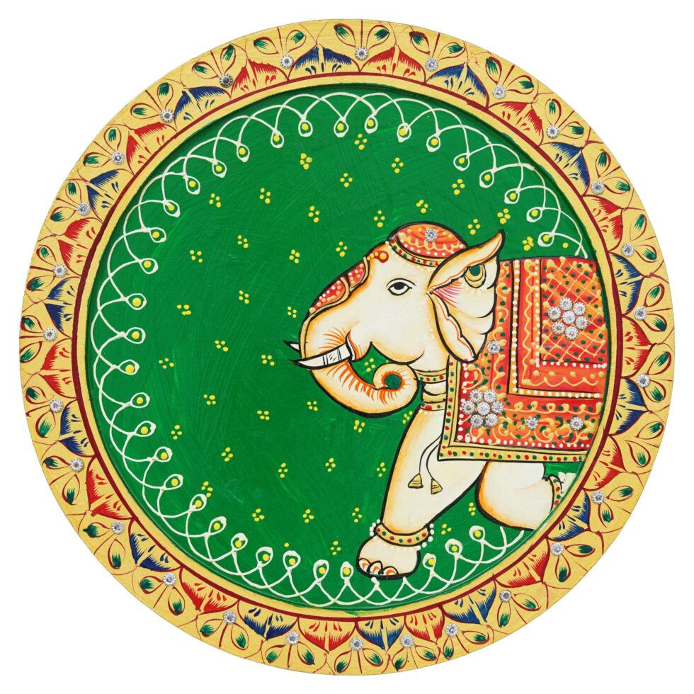 Artistic Pichwai elephant digital wall art – colorful cultural decor for home or office interiors.