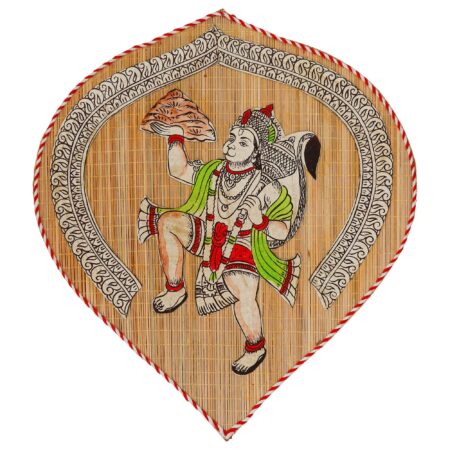 Artisan-crafted bamboo wall decor depicting Hanuman Ji, cultural Indian art for Diwali festive interiors