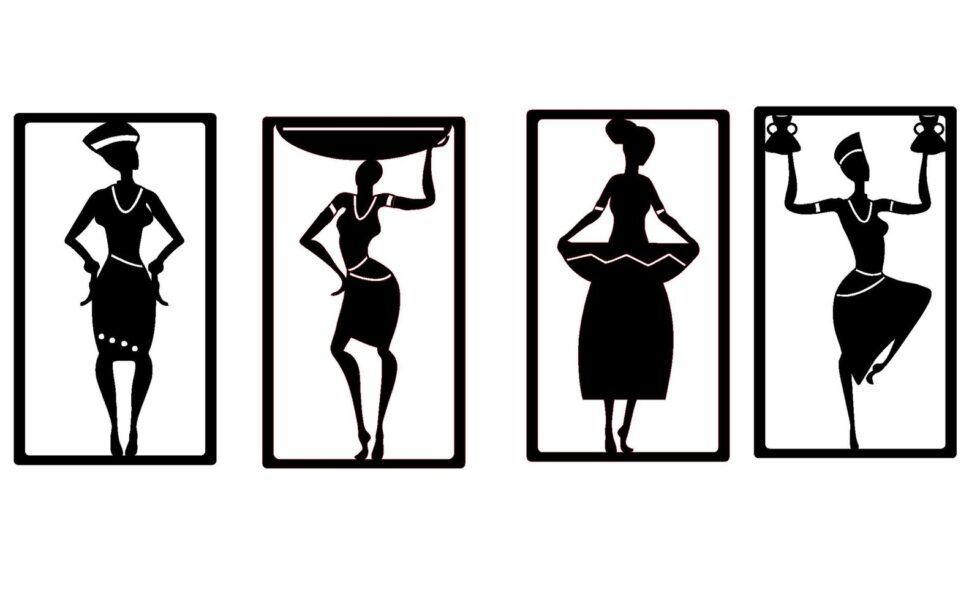 Tribal women metal wall art set for ethnic modern home decor.