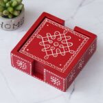 Festive handmade coaster set with intricate rangoli pattern – ideal for Diwali or everyday décor