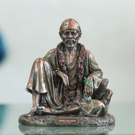 Decorative bronze Sai Baba murti, cultural Indian art piece for Diwali and festive interiors