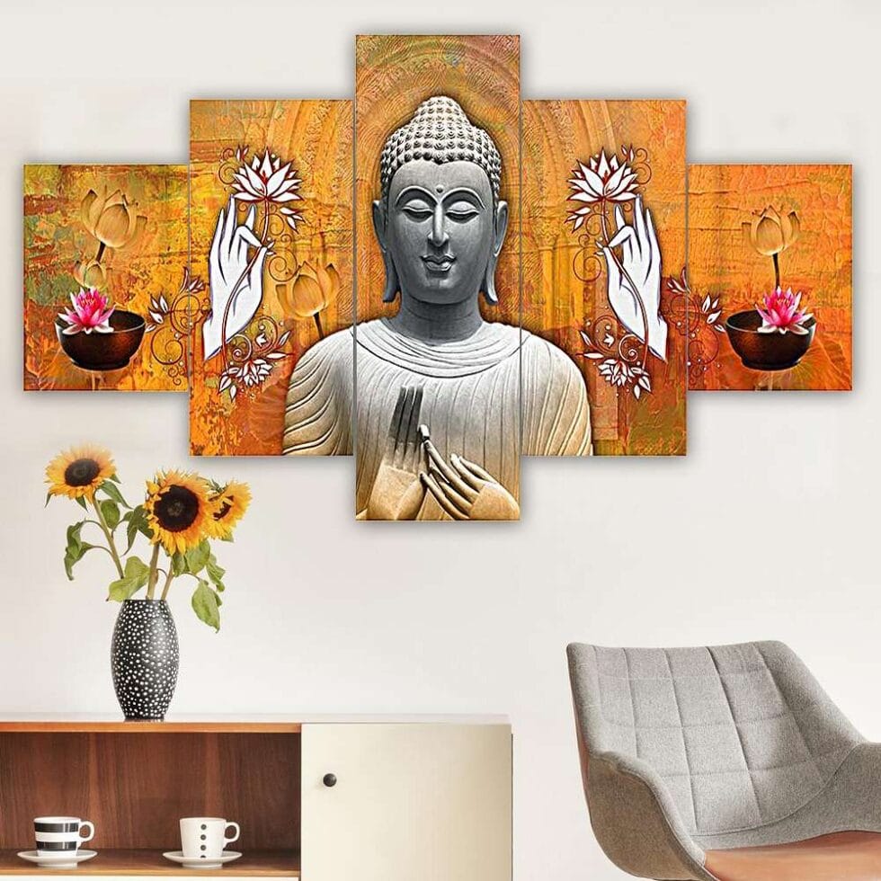Elegant Lord Buddha digital wall art – modern Indian decor symbolizing peace and enlightenment.