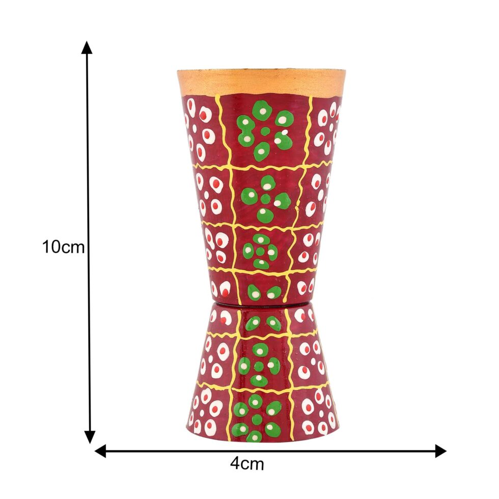 Hand-painted red aluminium glass with floral green and white pattern, traditional Indian decor