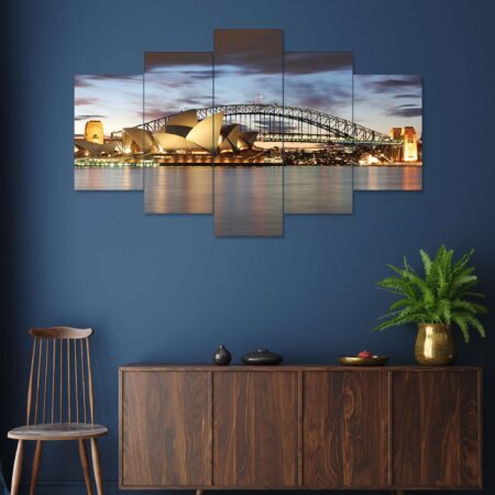 City nightscape digital wall painting featuring Sydney Opera House – luxury art decor for stylish interiors.