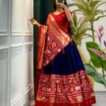 Women's Stitched Tussar Silk Patola Print Lehenga Choli Dupatta Set - AllHandmadeGoods
