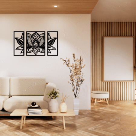 Intricate lotus mandala metal wall art set for stylish home interiors.