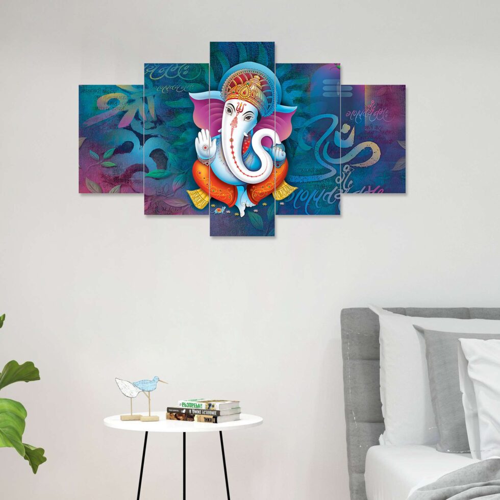 Colorful Lord Ganesha digital wall painting – modern spiritual art decor for living room or temple.