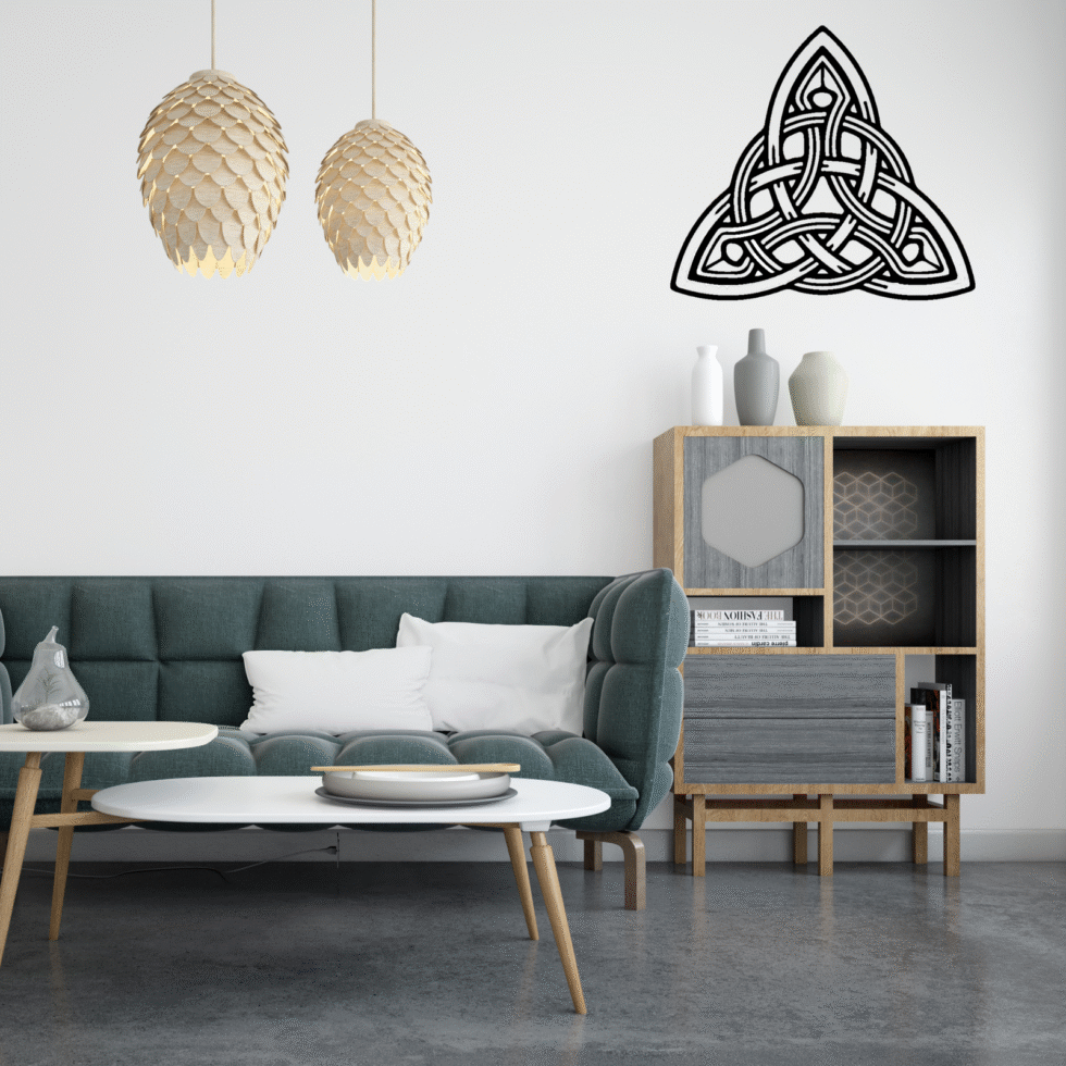 Black 3D metal artwork featuring traditional Celtic design for modern wall decor.