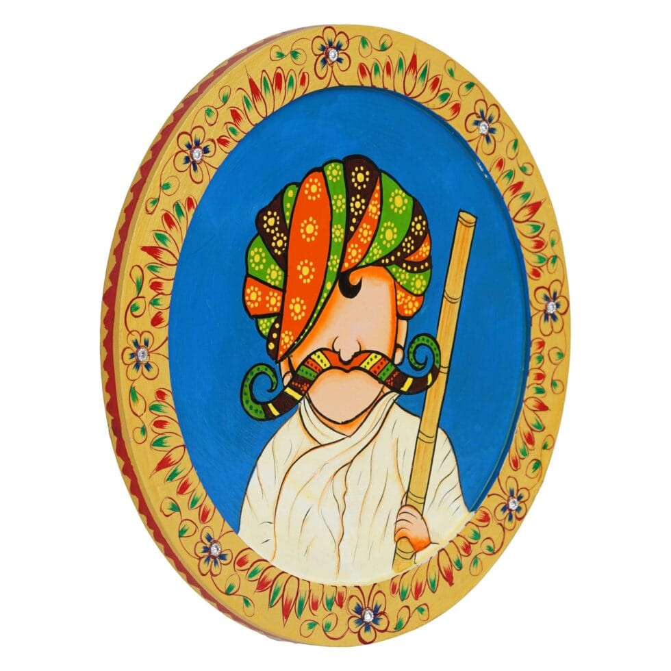 Colorful turbaned man digital wall painting – elegant ethnic art for office or gifting.