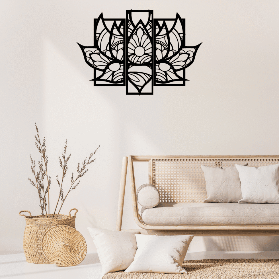 Sacred Lotus Mandala MDF Wall Art – 3 Panel Set - AllHandmadeGoods