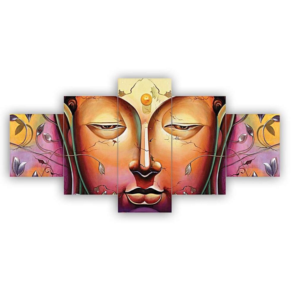 Abstract Buddha face digital wall painting – modern spiritual art decor for living room or meditation space.