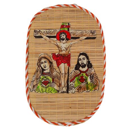 Eco-friendly bamboo wall hanging depicting Jesus and Mary, ideal for festive home decoration and gifting