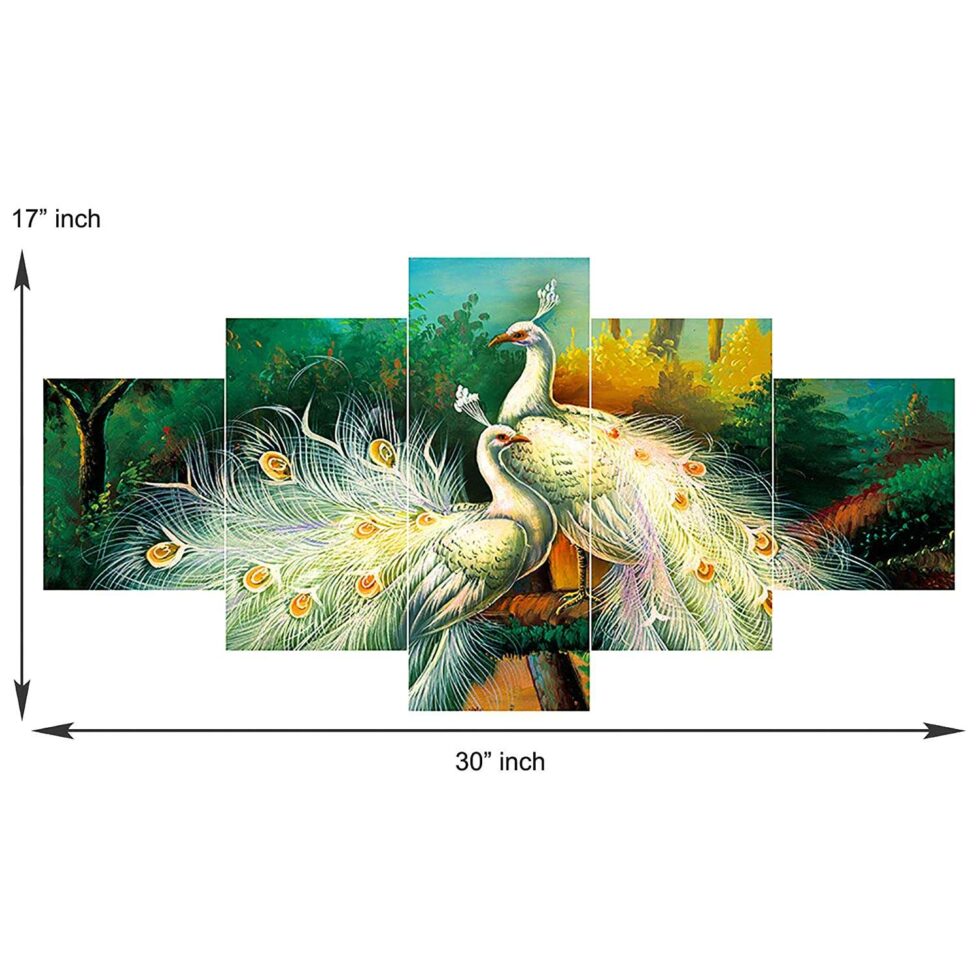 Beautiful digital wall art of peacock pair in garden – perfect modern wall decor for home or office.