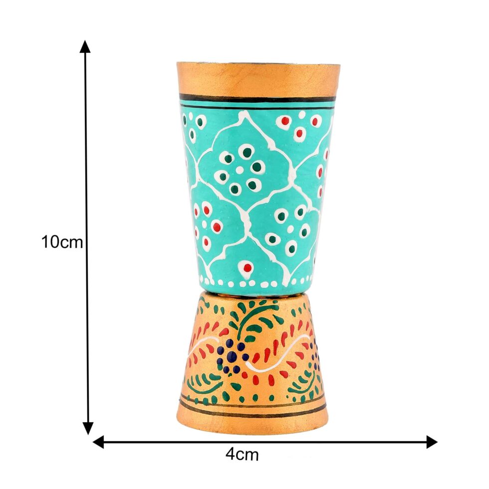 Hand-painted turquoise and orange aluminium glass with floral ethnic design