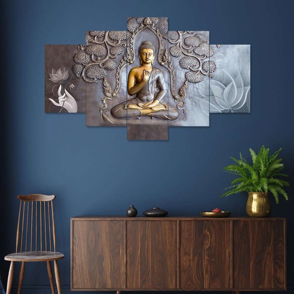 Serene Buddha with lotus design digital canvas painting – contemporary wall decor for home or temple