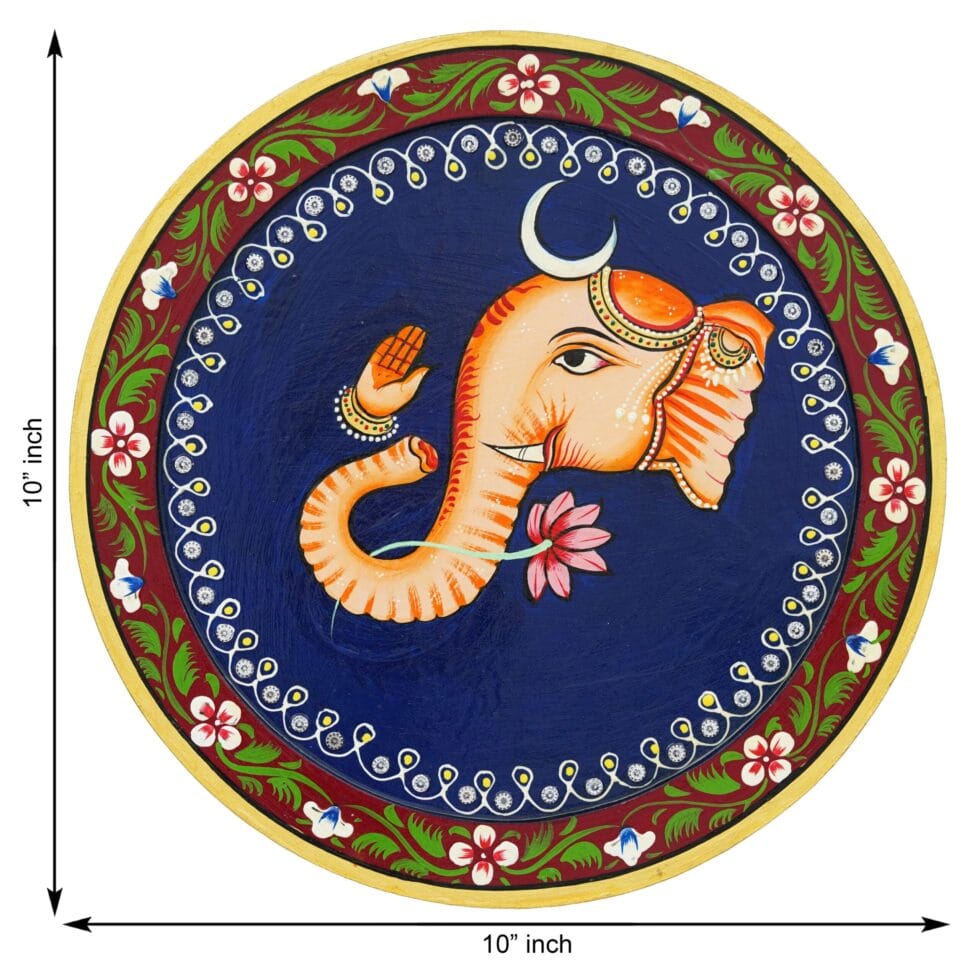 Decorative Lord Ganesha art with lotus – cultural Indian wall painting representing wisdom and calmness.