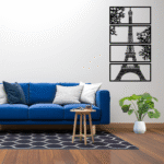 Contemporary Eiffel Tower metal wall art set for stylish modern home.