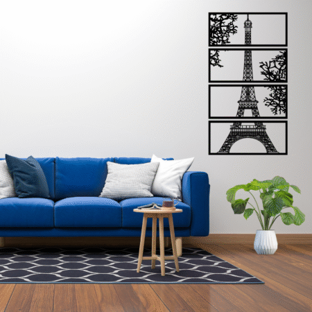 Contemporary Eiffel Tower metal wall art set for stylish modern home.