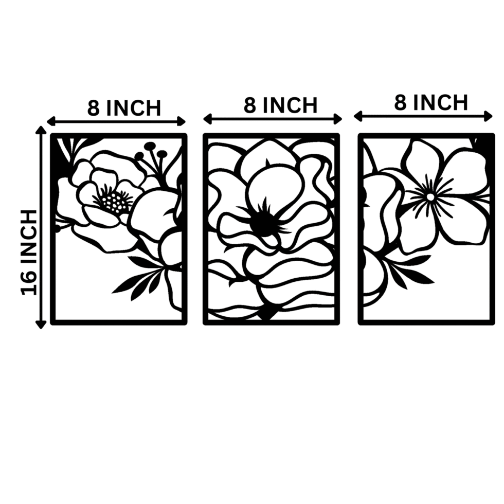 Elegant black 3D metal artwork featuring floral patterns for home interiors.