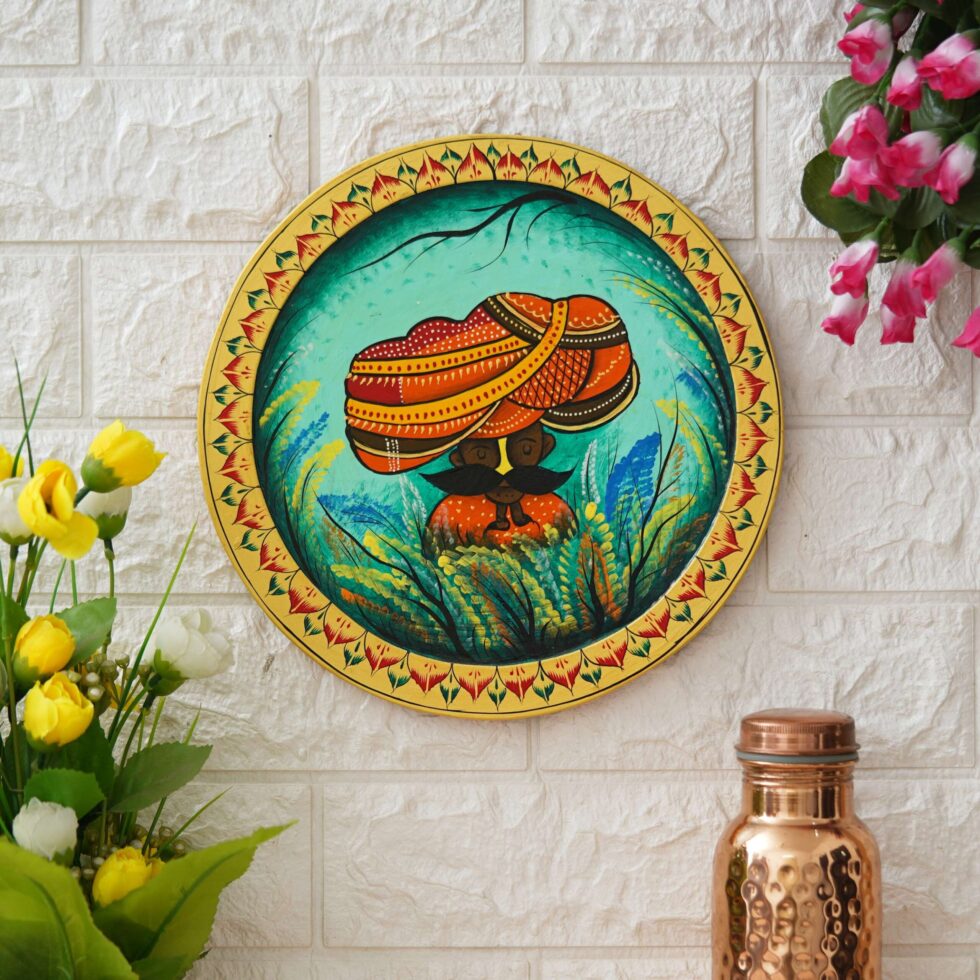 Vibrant traditional Rajasthan portrait painting – modern ethnic wall decor for gifting or display.