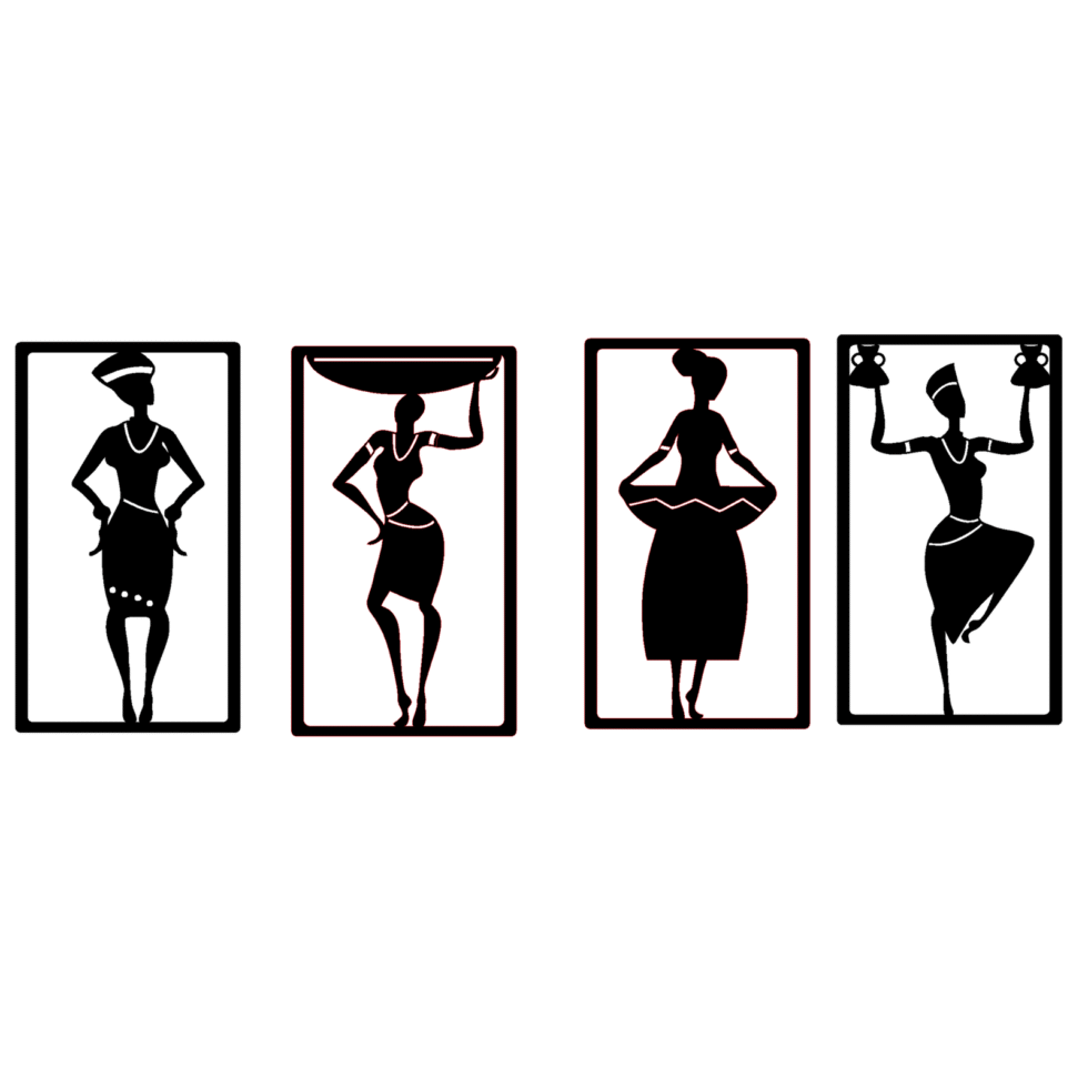 Cultural tribal female figures metal wall decor for living room interiors.