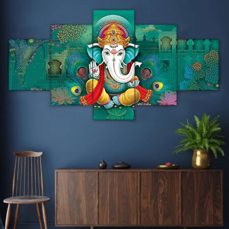 Artistic multicolor Ganesha digital wall painting – contemporary spiritual decor for gifting or meditation space.