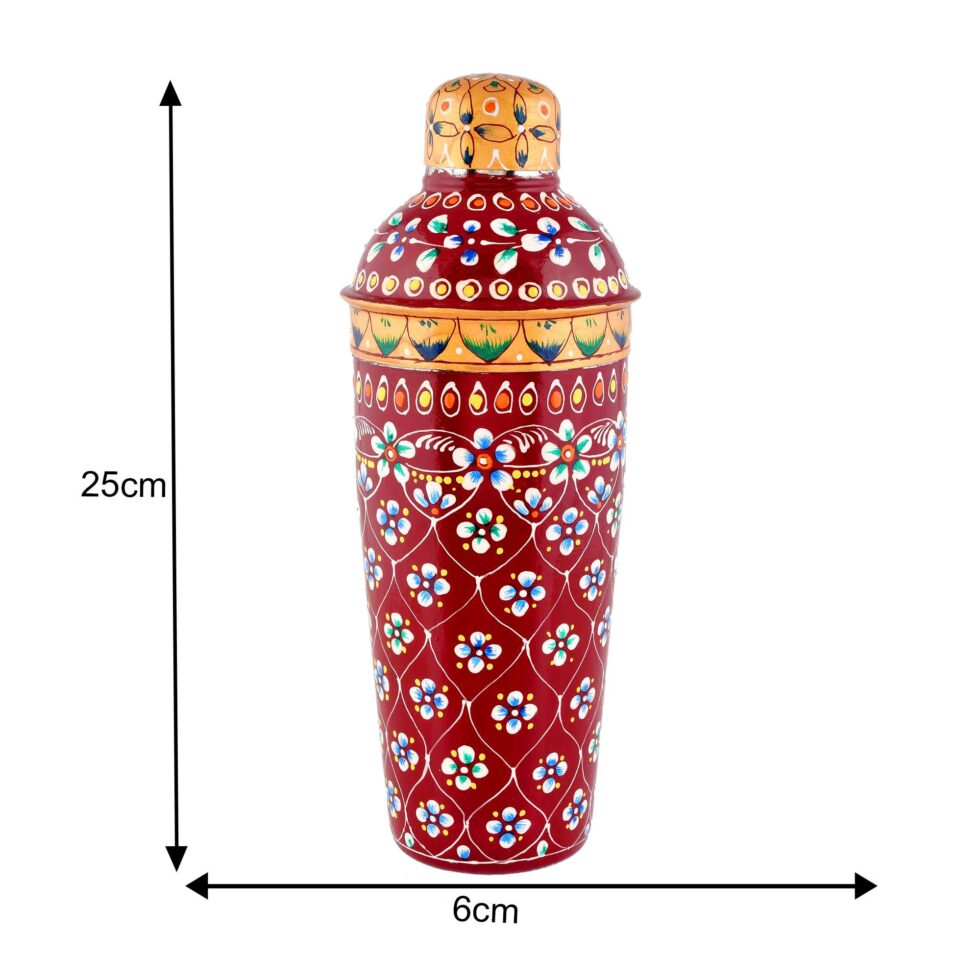 Luxury handcrafted aluminium cocktail shaker with ethnic Indian floral artwork