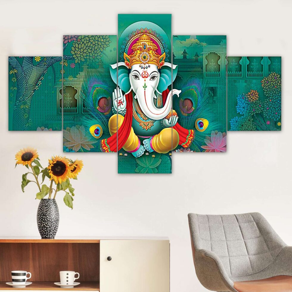 Elegant Lord Ganesha digital canvas painting – devotional wall decor symbolizing peace and prosperity.