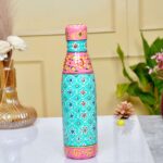 Decorative hand-painted aluminium water bottle featuring floral motifs and pastel colors