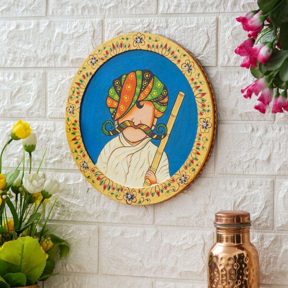 Traditional Rajasthani man with colorful turban digital wall painting – ethnic Indian art decor for home.