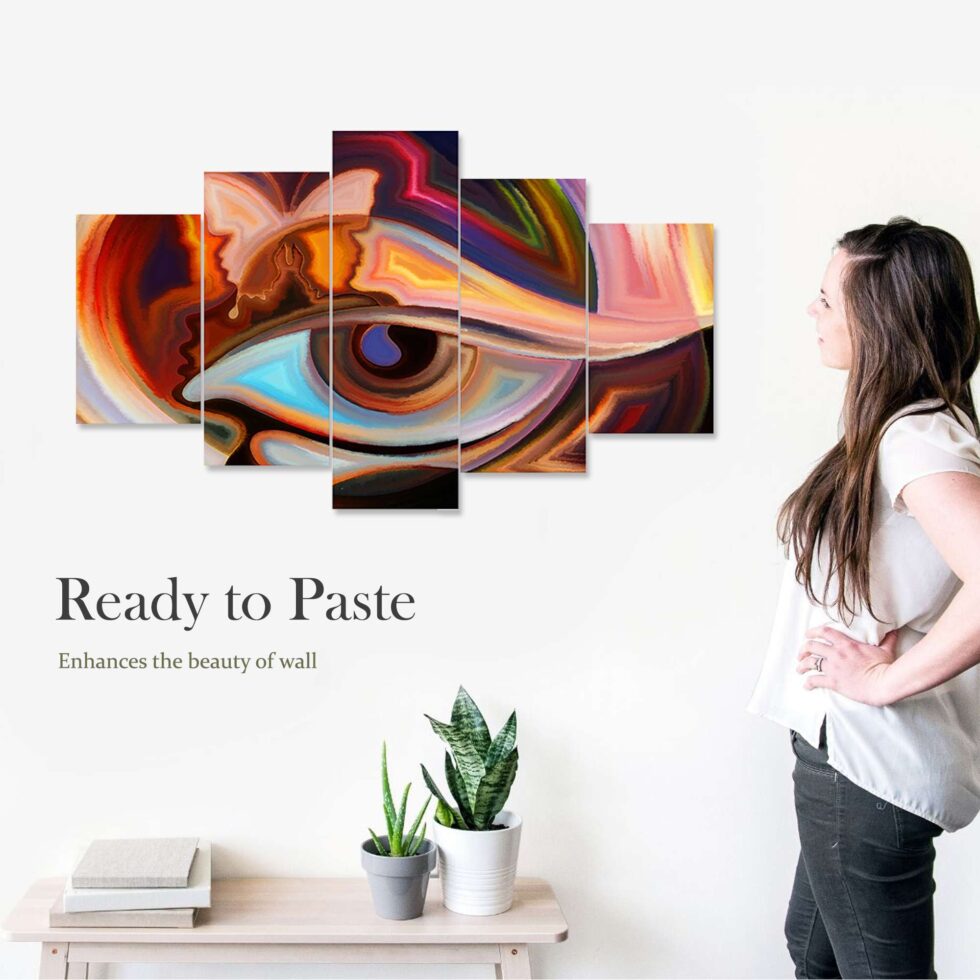 Abstract eye and face digital wall painting – colorful modern art decor for living room or office.