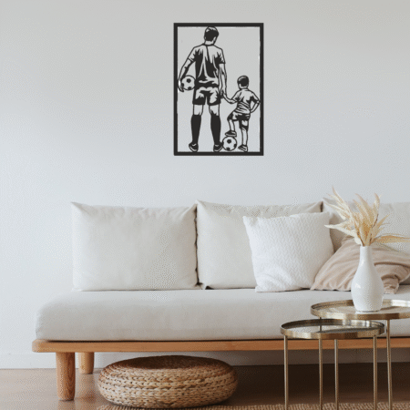 Modern family bonding metal wall decor featuring football design.