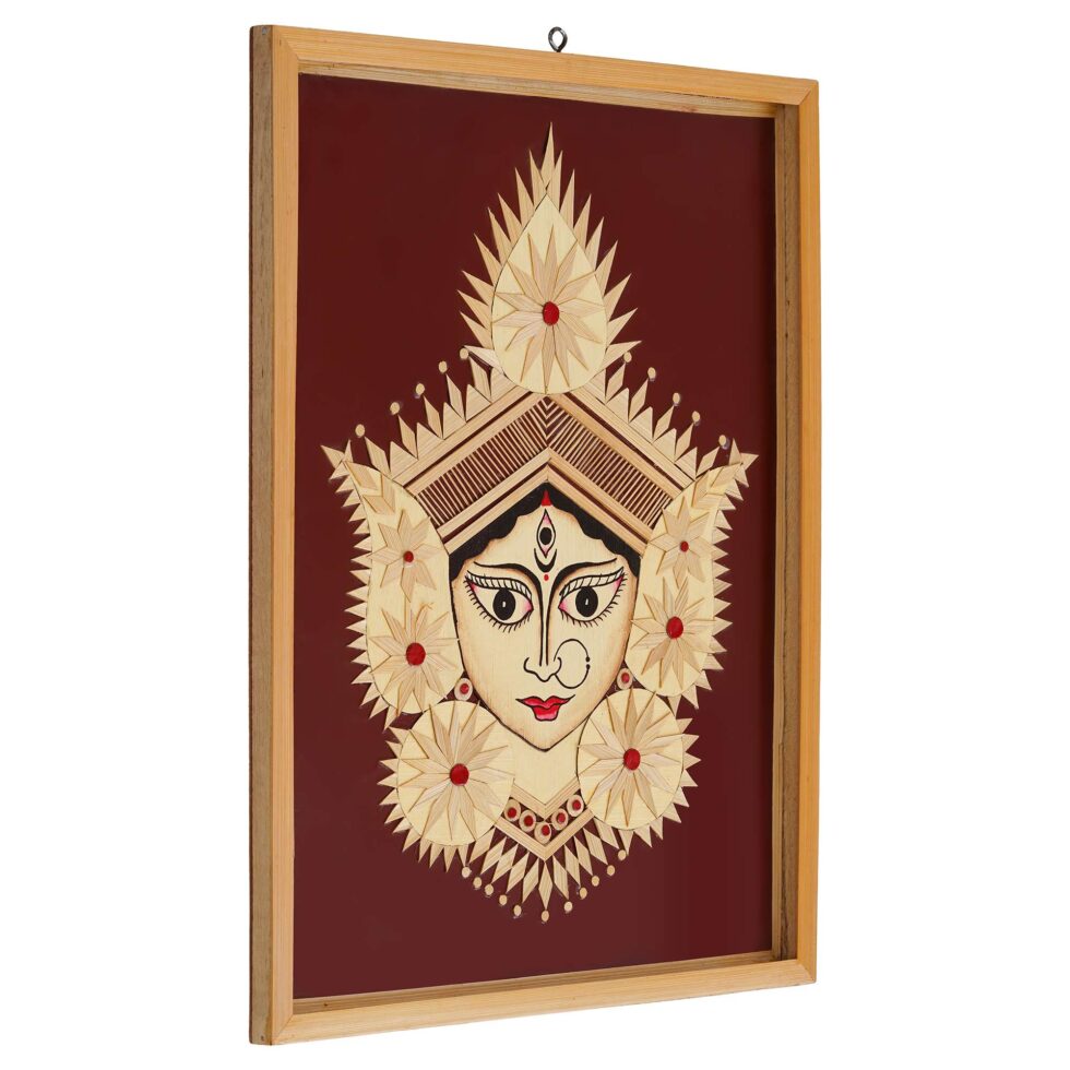Handmade bamboo artwork frame featuring Goddess Durga face, traditional Diwali festive home decor