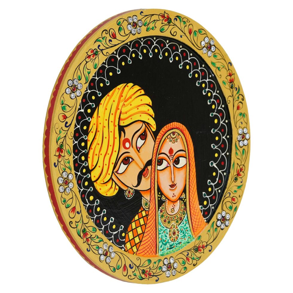 Beautiful Rajasthani couple Pichwai-style painting – cultural wall decor for traditional spaces.