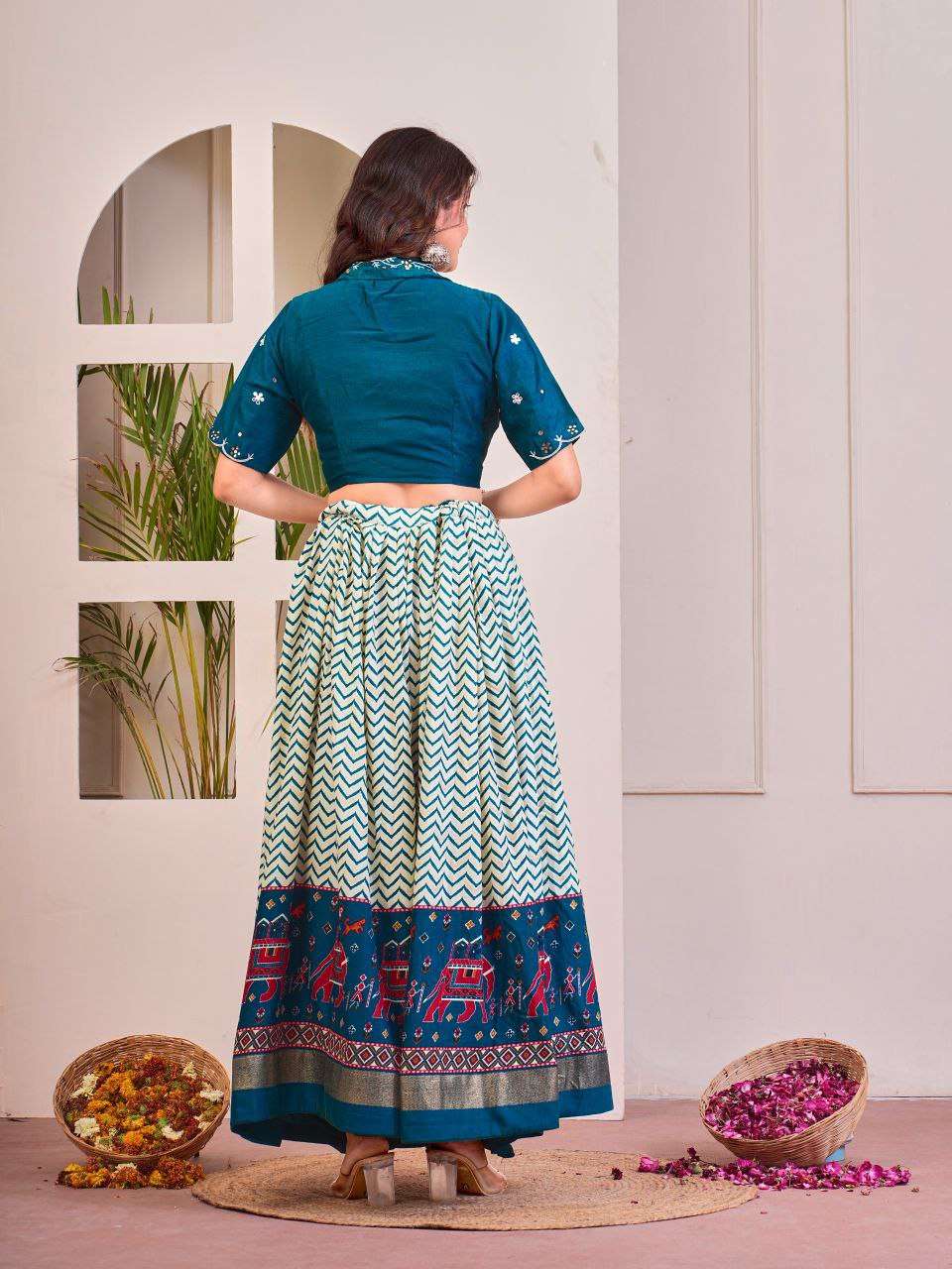 Women's Tussar Silk Patola Print Lehenga Choli Set with Foil Work - AllHandmadeGoods